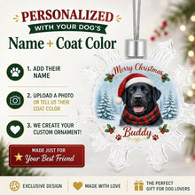 Load image into Gallery viewer, Black Labrador Ornament - Personalized Snowflake Shaped Christmas Snow Globe Design - with Name-Christmas Ornament-Black Labrador,Christmas,Personalize Artwork-2