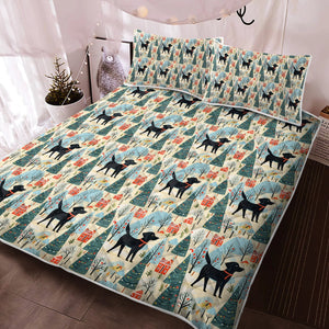 Black Labrador Winter Village Christmas Quilt Blanket Bedding Set-Bedding-Bedding, Black Labrador, Blankets, Christmas, Home Decor-2