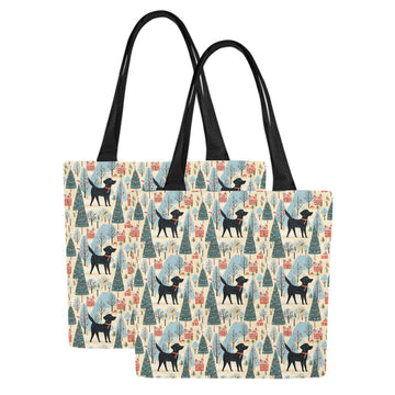 Black Labrador Winter Village Large Canvas Tote Bags - Set of 2-Accessories-Accessories, Bags, Black Labrador, Labrador-More Labradors-Set of 2-2