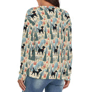 Black Labrador Winter Village Women's V-Neck Christmas Sweater-Apparel--2
