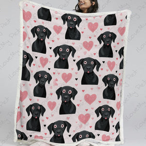 Black Labs and Pink Hearts Love Soft Warm Fleece Blanket-Blanket-Black Labrador, Blankets, Home Decor, Labrador-13