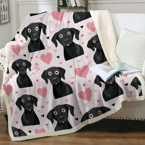 Black Labs and Pink Hearts Love Soft Warm Fleece Blanket-Blanket-Black Labrador, Blankets, Home Decor, Labrador-14