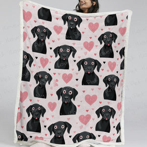 Black Labs and Pink Hearts Love Soft Warm Fleece Blanket-Blanket-Black Labrador, Blankets, Home Decor, Labrador-2