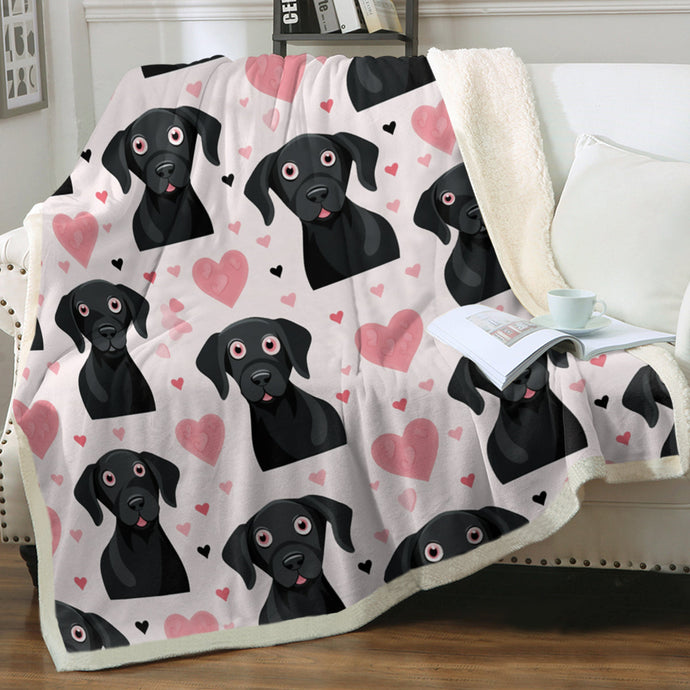 Black Labs and Pink Hearts Love Soft Warm Fleece Blanket-Blanket-Black Labrador, Blankets, Home Decor, Labrador-Small-1