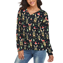 Load image into Gallery viewer, Black Tan Chihuahuas Cheer Women's V-Neck Christmas Sweater-Apparel-Apparel,Chihuahua,Christmas,Dog Mom Gifts,Sweater,Sweatshirt-2