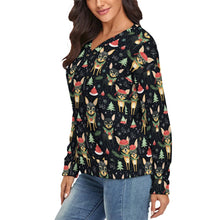 Load image into Gallery viewer, Black Tan Chihuahuas Cheer Women's V-Neck Christmas Sweater-Apparel-Apparel,Chihuahua,Christmas,Dog Mom Gifts,Sweater,Sweatshirt-4