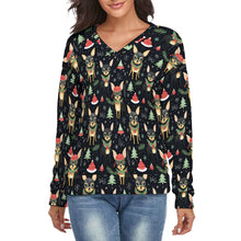 Load image into Gallery viewer, Black Tan Chihuahuas Cheer Women's V-Neck Christmas Sweater-Apparel-Apparel,Chihuahua,Christmas,Dog Mom Gifts,Sweater,Sweatshirt-S-White4-1