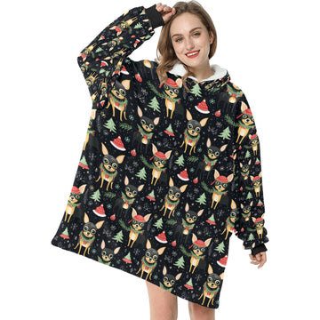 Black Tan Chihuahuas Christmas Cheer Blanket Hoodie One Size 360x