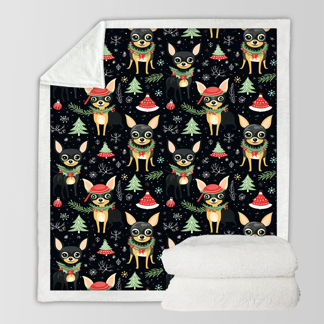 Black Tan Chihuahuas Christmas Cheer Soft Warm Fleece Blanket-Blanket-Blankets, Chihuahua, Christmas, Dog Dad Gifts, Dog Mom Gifts, Home Decor-10