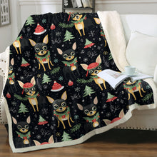 Load image into Gallery viewer, Black Tan Chihuahuas Christmas Cheer Soft Warm Fleece Blanket-Blanket-Blankets, Chihuahua, Christmas, Dog Dad Gifts, Dog Mom Gifts, Home Decor-12