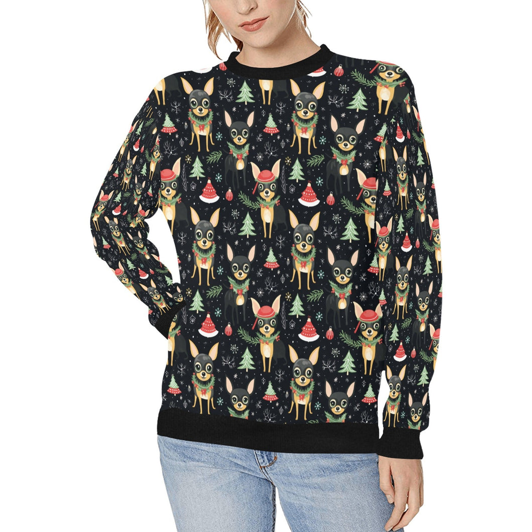 Black Tan Chihuahuas Christmas Cheer Sweatshirt for Women-Apparel-Apparel, Chihuahua, Christmas, Dog Mom Gifts, Sweatshirt-S-1