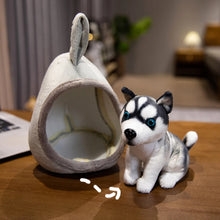 Load image into Gallery viewer, Black White Husky Stuffed Animal - Husky with Toy Nest House-2