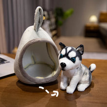 Load image into Gallery viewer, Black White Husky Stuffed Animal - Husky with Toy Nest House-3