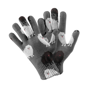 Black & White Pomeranian Charm Touch Screen Gloves-Accessories-Accessories, Dog Dad Gifts, Dog Mom Gifts, Gloves-Gray-3