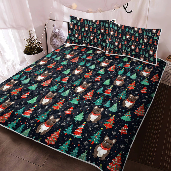 Black/Brindle French Bulldog Festive Frolic Christmas Quilt Blanket Bedding Set-Bedding-Bedding, Blankets, Christmas, French Bulldog, Home Decor-Twin-Only Quilt-1