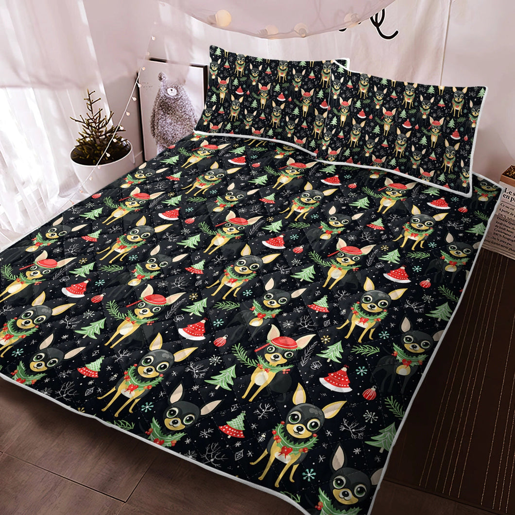 Black/Tan Chihuahuas Christmas Cheer Quilt Blanket Bedding Set-Bedding-Bedding, Blankets, Chihuahua, Christmas, Home Decor-Twin-Only Quilt-2