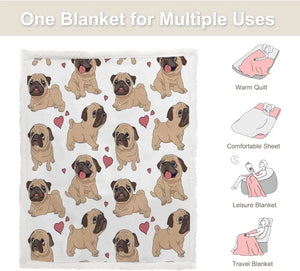 Pugs with Multicolor Hearts Soft Warm Fleece Blanket - 4 Colors-Blanket-Blankets, Home Decor, Pug-8