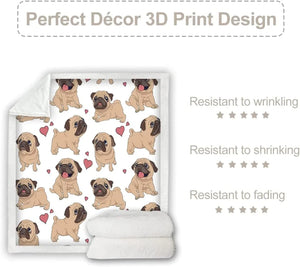 Pugs with Big Red Hearts Soft Warm Fleece Blanket - 5 Colors-Blanket-Blankets, Home Decor, Pug-8
