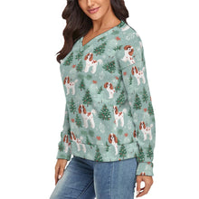 Load image into Gallery viewer, Blenheim Cavalier Festive Carol Women&#39;s V-Neck Christmas Sweater-Apparel-Apparel,Cavalier King Charles Spaniel,Christmas,Dog Mom Gifts,Sweater,Sweatshirt-3