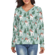 Load image into Gallery viewer, Blenheim Cavalier Festive Carol Women&#39;s V-Neck Christmas Sweater-Apparel-Apparel,Cavalier King Charles Spaniel,Christmas,Dog Mom Gifts,Sweater,Sweatshirt-S-2