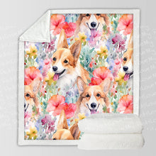 Load image into Gallery viewer, Blooming Florals and Playful Corgis Soft Warm Fleece Blanket-Blanket-Blankets, Corgi, Home Decor-10