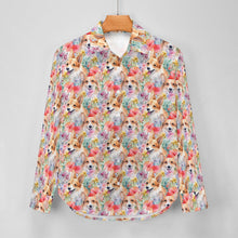 Load image into Gallery viewer, Blooming Florals and Playful Corgis Women&#39;s Shirt-5