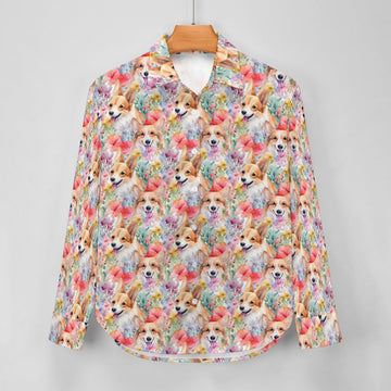 Blooming Florals and Playful Corgis Women's Shirt-5