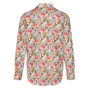Blooming Florals and Playful Corgis Women's Shirt-8