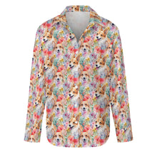 Load image into Gallery viewer, Blooming Florals and Playful Corgis Women&#39;s Shirt-S-White1-4
