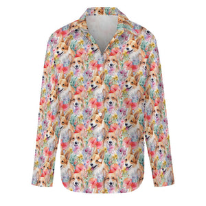 Blooming Florals and Playful Corgis Women's Shirt-S-White1-4