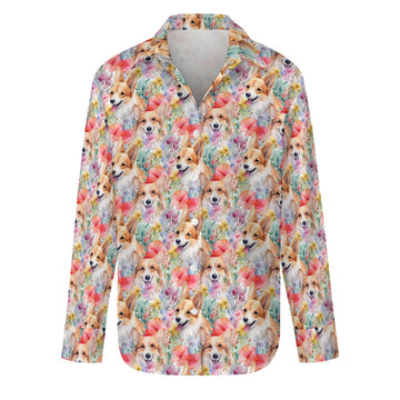 Blooming Florals and Playful Corgis Women's Shirt-S-White1-4