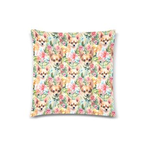 Blooming Mischief Fawn Chihuahuas Floral Splendor Throw Pillow Covers-Cushion Cover-Chihuahua, Home Decor, Pillows-Maximum Chihuahuas-3
