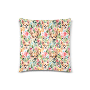Blooming Mischief Fawn Chihuahuas Floral Splendor Throw Pillow Covers-Cushion Cover-Chihuahua, Home Decor, Pillows-4