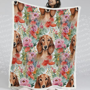 Blossom Bliss Red Dachshund Delight Soft Warm Fleece Blanket-Blanket-Blankets, Dachshund, Home Decor-11