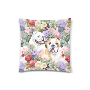 Blossom Buddies English Bulldogs Throw Pillow Covers-Cushion Cover-English Bulldog, Home Decor, Pillows-2