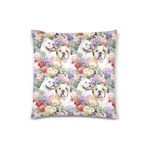 Blossom Buddies English Bulldogs Throw Pillow Covers-Cushion Cover-English Bulldog, Home Decor, Pillows-3