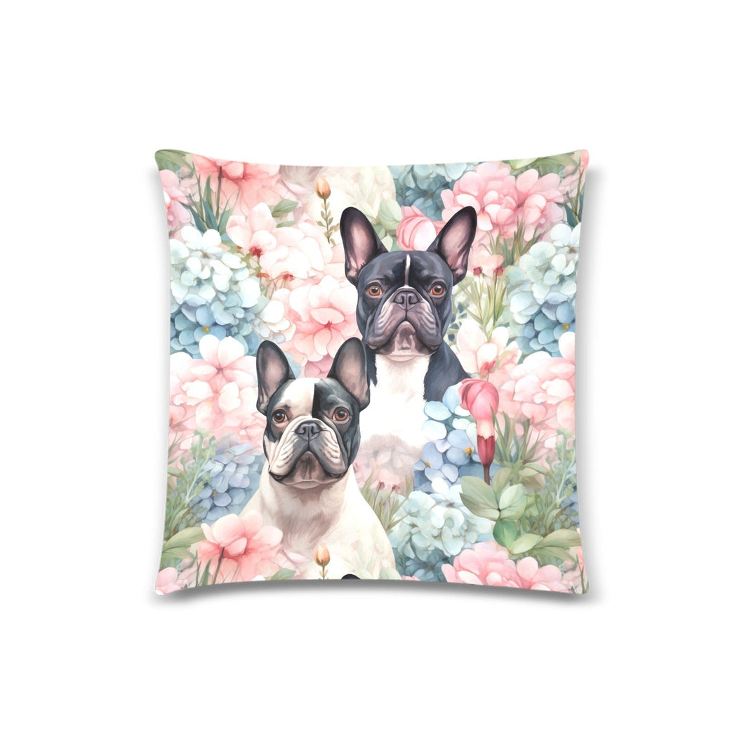 Blossom Buddies French Bulldogs Throw Pillow Covers-Cushion Cover-French Bulldog, Home Decor, Pillows-White-ONESIZE-1