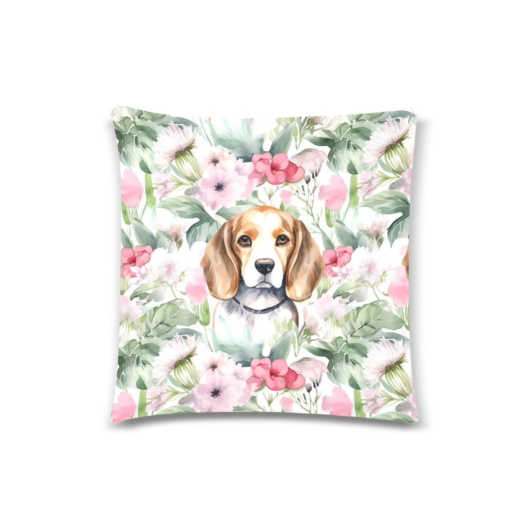 Blossoming Beauty Beagle Throw Pillow Cover-Cushion Cover-Beagle, Home Decor, Pillows-White1-ONESIZE-1