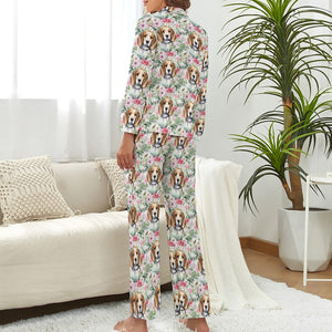 Blossoming Beauty Beagles Pajamas Set for Women-Pajamas-Apparel, Beagle, Pajamas-3