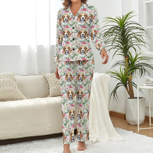 Load image into Gallery viewer, Blossoming Beauty Beagles Pajamas Set for Women-Pajamas-Apparel, Beagle, Pajamas-S-White-1