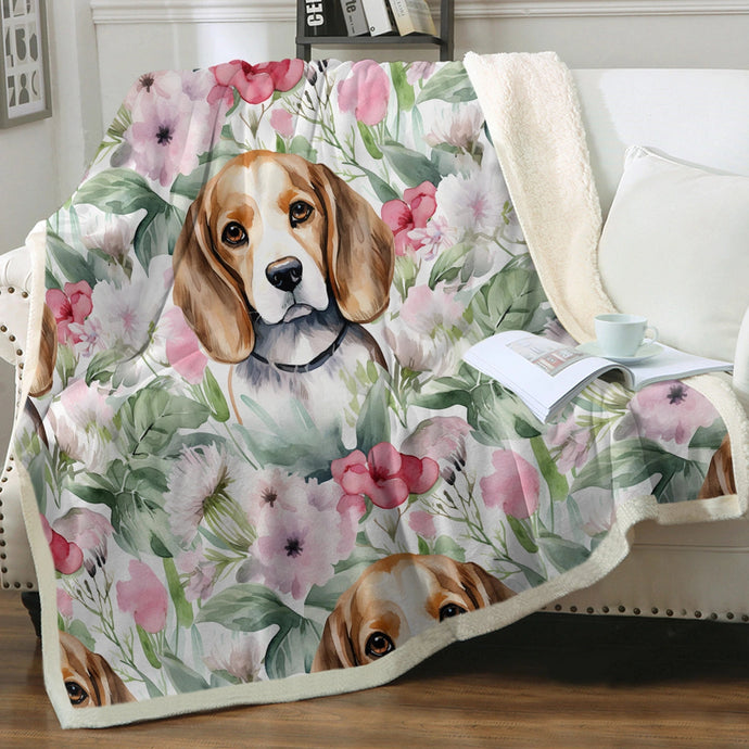 Blossoming Beauty Beagles Soft Warm Fleece Blanket-Blanket-Beagle, Blankets, Home Decor-Small-1