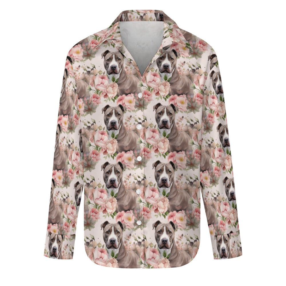 Blossoming Floral Embrace Black Pit Bull Women's Shirt - 2 Designs-Apparel-Apparel, Pit Bull, Shirt-S-White-1