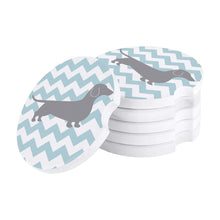 Load image into Gallery viewer, Blue and White Stripes Dachshund Love Car Coasters-Car Accessories-Car Accessories, Coaster, Dachshund, Dogs, Home Decor-2