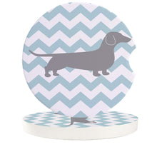Load image into Gallery viewer, Blue and White Stripes Dachshund Love Car Coasters-Car Accessories-Car Accessories, Coaster, Dachshund, Dogs, Home Decor-2 PCS-1