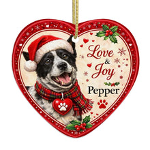 Load image into Gallery viewer, Blue Heeler Christmas Ornament - Love &amp; Joy Heart Shaped Portrait - Personalize with Photo and Name-Christmas Ornament-Blue Heeler,Christmas,Christmas Ornament,Personalize Artwork-4
