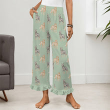 Load image into Gallery viewer, Blue Heeler Pajama Pants for Women - Ruffle Hem Design - Watercolor Elegance Australian Blue Heeler-Pajamas-Apparel,Blue Heeler,Dog Mom Gifts,Pajamas-12