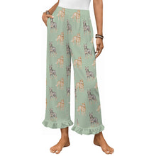 Load image into Gallery viewer, Blue Heeler Pajama Pants for Women - Ruffle Hem Design - Watercolor Elegance Australian Blue Heeler-Pajamas-Apparel,Blue Heeler,Dog Mom Gifts,Pajamas-Green-S-9
