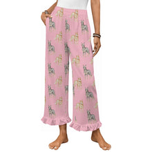 Load image into Gallery viewer, Blue Heeler Pajama Pants for Women - Ruffle Hem Design - Watercolor Elegance Australian Blue Heeler-Pajamas-Apparel,Blue Heeler,Dog Mom Gifts,Pajamas-Pink-S-2