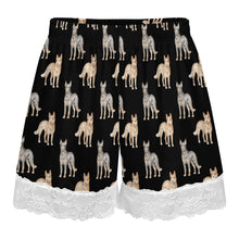 Load image into Gallery viewer, Blue Heeler Shorts for Women - Lace Trim Design - Watercolor Elegance Australian Blue Heeler-Pajamas-Apparel,Blue Heeler,Dog Mom Gifts,Pajamas-11