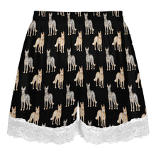 Load image into Gallery viewer, Blue Heeler Shorts for Women - Lace Trim Design - Watercolor Elegance Australian Blue Heeler-Pajamas-Apparel,Blue Heeler,Dog Mom Gifts,Pajamas-12